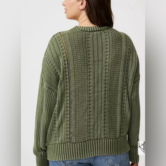 NWT Women’s TORRID Cable Knit Pullover Green Grandpa Crewneck Sweater Sz1. 14/16 - Picture 2 of 8